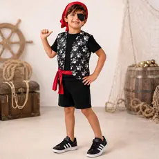 Fantasia Infantil Pirata Completa com Colete Caveira Bandana e Tapa-Olho