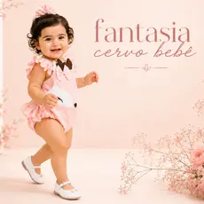 Fantasia Cervo Bebê Menina Rosa com Acessório de Cabelo e Babados