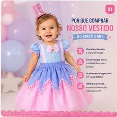 Vestido Infantil Festa Temática Palhacinha Circo Rosa Azul