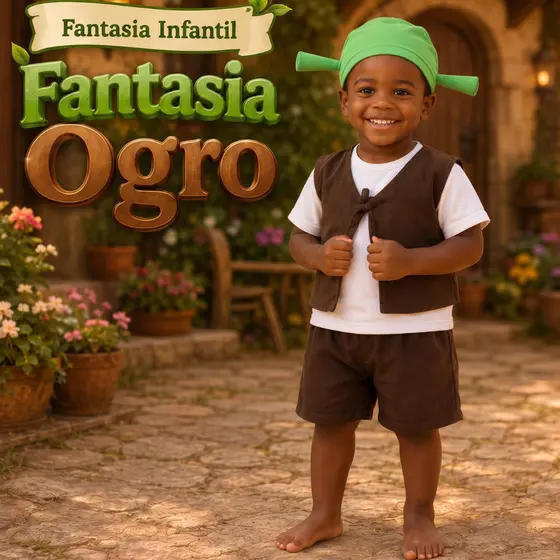 Fantasia Ogro Verde Infantil Completa com Touca – Festa à Fantasia, Carnaval e Halloween