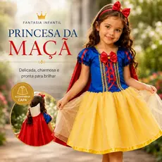 Vestido Fantasia Princesa de Luxo  Branca de Neve Curta Festa cosplay anivesário