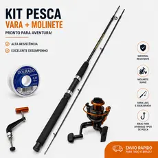 Kit Pesca Molinete 3000 QE 14 Rolamentos Carretel Alumínio+Vara Maciça 1,65m 2 Partes+Bracinho+Linha
