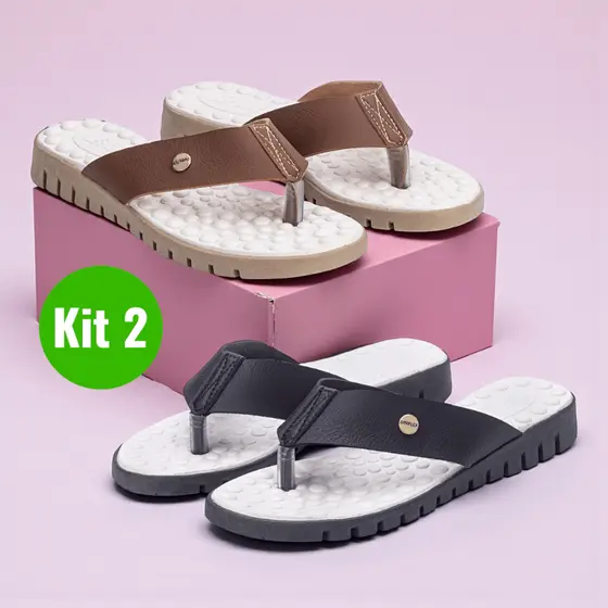 Kit 2 Pares Chinelo Ortopédico Feminino Massageador Rasteira Confortável Leve Macia