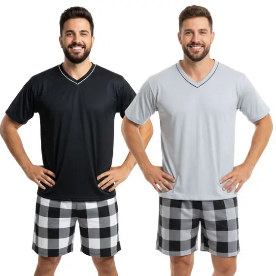 Pijama Masculino Adulto Short e Camisa Xadrex / Pijama Inverno Masculino / Pijama Xadrez