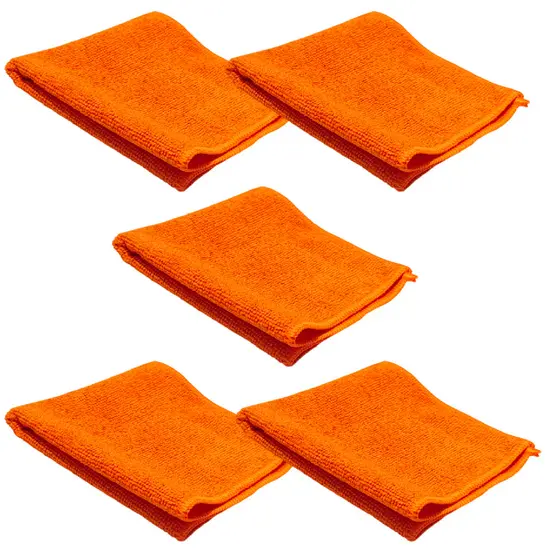 KIT 5 PANO FLANELA DE MICROFIBRA LIMPEZA PIA CARRO CASA USO GERAL 30X30 CM LARANJA