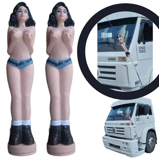 KIT 2 BONECA MORENA DECORATIVA ENFEITE P/ ANTENA PX CAMINHÃO