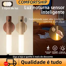 Luminaria Luz Led Recarregável Sensor de Movimento Arandela de Madeira Minimalista Para Mesa Parede