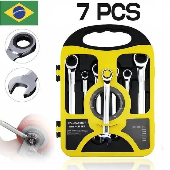 Kit 7 Peças Chave Ferramenta Combinada Catraca Boca Profissional