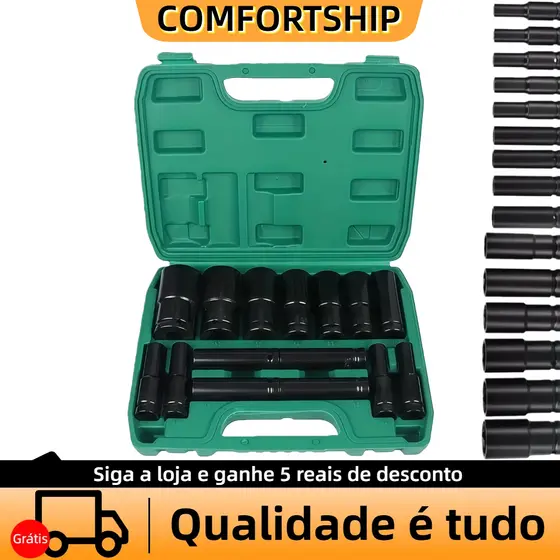 KIT 15/20/10 Peças Jogo de Soquetes de Impacto Longo 1/2  8 A 32mm