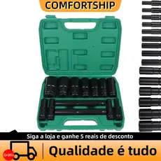 KIT 15/20/10 Peças Jogo de Soquetes de Impacto Longo 1/2  8 A 32mm