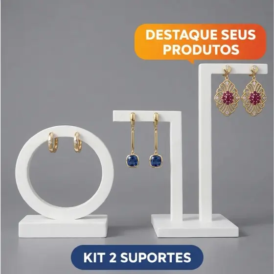 Kit Expositor de Brincos Circular + Duplo em L para Joias e Bijuterias - Suporte Organizador