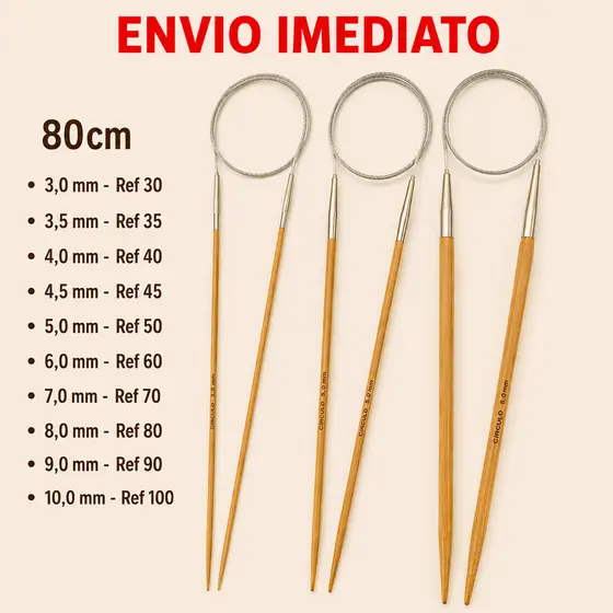 Agulha de Tricô Circular 80cm Circulo Bambu - 3 a 10mm - Artesanato/Peças s/ costura