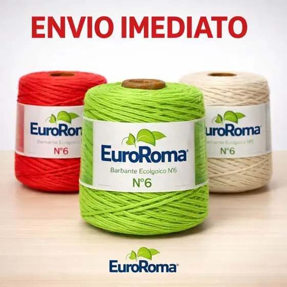 Barbante EuroRoma 600g Nº6 Ecológico Crochê, Tricô, Artesanato - Cru e Colorido
