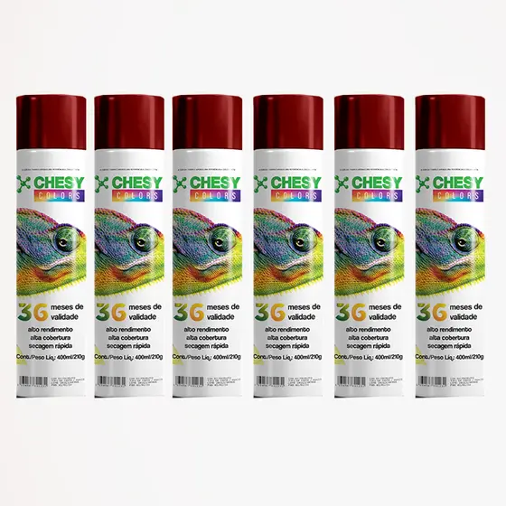 Kit 6 Latas de Tinta Spray Metalico Vermelho 400ml Chesy