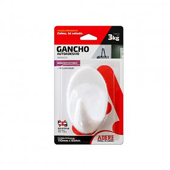 Gancho Adesivo Branco Grande 1 Unidade Adere