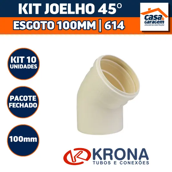 Kit Com 10 Joelho 45° Esgoto 100mm 614 Krona Conexão PVC