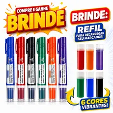 Kit 6 Pincel Marcador Canetão de Quadro Branco Lousa  + 6 Recargas Extras - Não Mancha