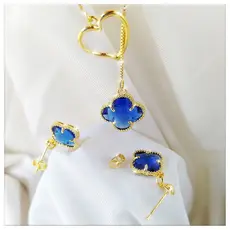 Conjunto Colar Gravatinha + Brincos Trevo Cristal 💎 Semi Joia Feminina Elegante | Presente Perfeito