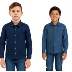 camisa jeans manga longa juvenil masculino infantil menino blusa em duas cores Tam P M G 1 2 3 4 6 8 10 12 14 16