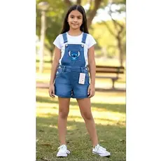 jardineira jeans infantil stich menina 1 2 3 4 6 8 jardineira menina infantil short menina feminina stich