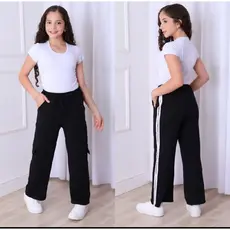 Calça Pantalona Listra infantil e Juvenil Tecido Malha Crepe  calça wide leg infantil menina  calça flare menina infanti