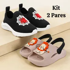 Kit 2 Pares Tênis Infantil Menino e Sandália Macia Confortável