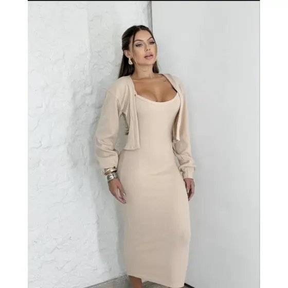 Conjunto Vestido MIDI com Casaco Feminino