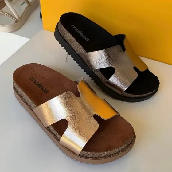 Chinelo Papete Moleca Feminina Metalizada H Dia a Dia