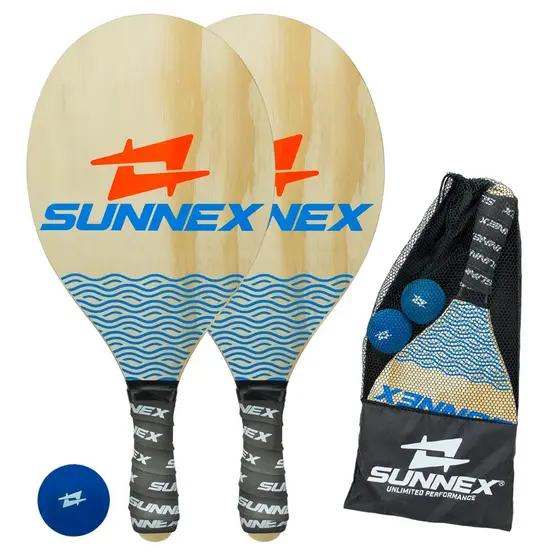 Kit 2 Raquete De Frescobol Sunnex Wave Azul + Capa E Bola