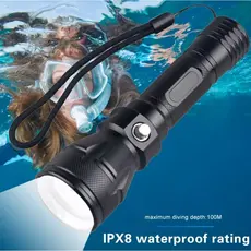 Lanterna Mergulho profissional 30 Metros Profundidade potente LED T6 Recarregável