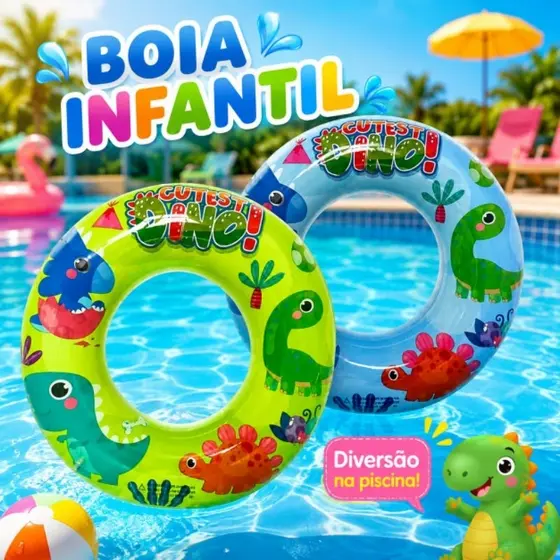 Boia Cintura Dinossauro Infantil Inflável 54cm Piscina e Praia
