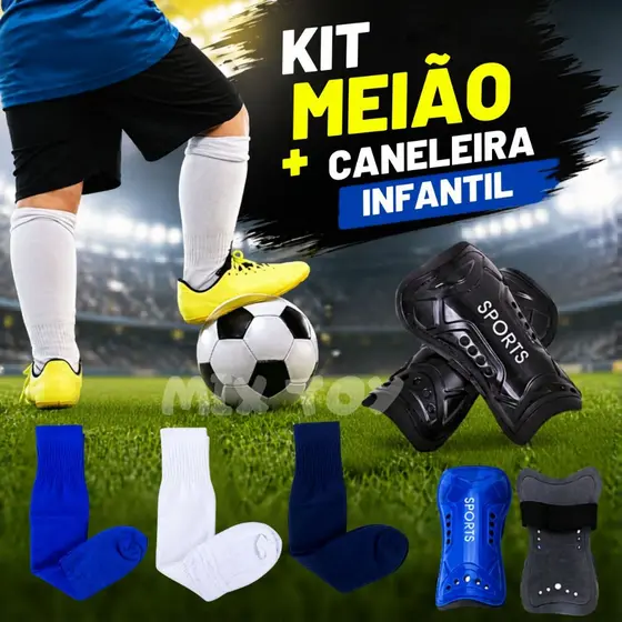 Kit Meião + Caneleira de Futebol Proteção Esporte Infantil e Juvenil