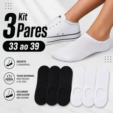 Kit 3 Pares Meia Invisível Sapatilha Menino e Menina Soquete Cano Curto Juvenil e Adulto