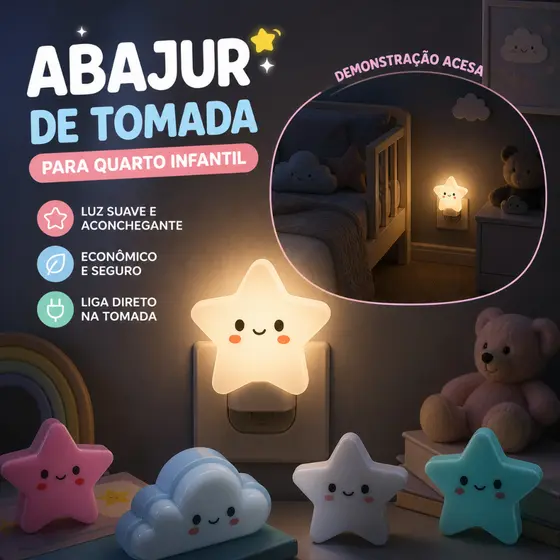 Luminária Abajur de Tomada Led Noturna Criativa Infantil Quarto Decorativa
