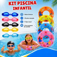 Kit Boia Cintura Infantil + Óculos Natação Piscina Clips Nasal e Protetor Auricular