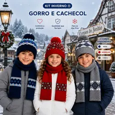 Kit Touca e Cachecol Infantil Inverno Lã Menino e Menina 0230