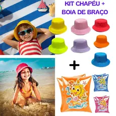 Kit Chapéu Bucket Infantil + Boia de Braço Piscina Praia Verão