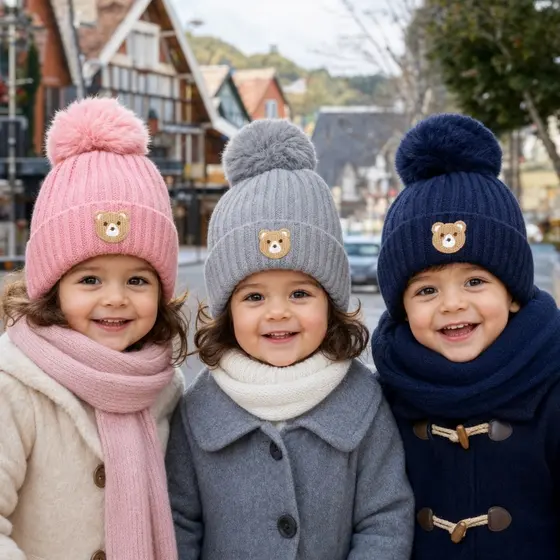 Gorro Touca Infantil Com Pompom Forrada Detalhe Ursinho 1176