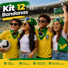 Kit 12 Bandanas Brasil Cetim Ajustável Unissex Adulto Infantil Torcida