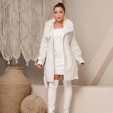 Sobretudo Feminino Lã Batida Casaco Longo Peluciada Parka Luxo Importada