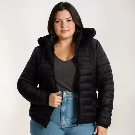 Jaqueta Feminina Bobojaco Puffer Forrada Impermeável Plus Size