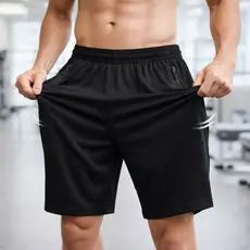 Short Masculino Dry Fit Academia Bermuda Elastano Praia 2 Bolsos Zíper Secagem Rápida