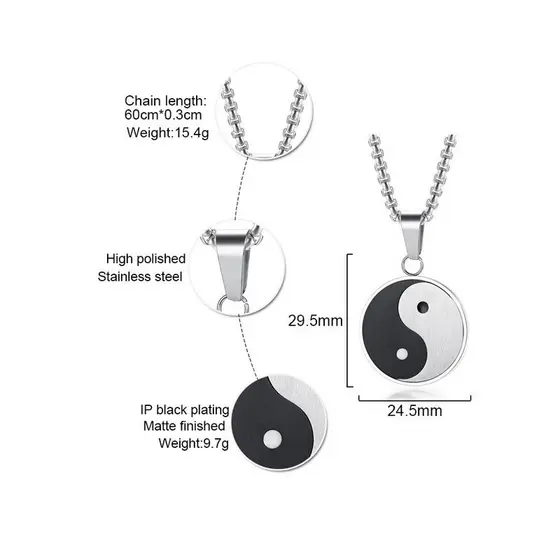 Stainless Steel Yin Yang Pendant Fashion Necklace, Friendship Link Male Chain Necklaces