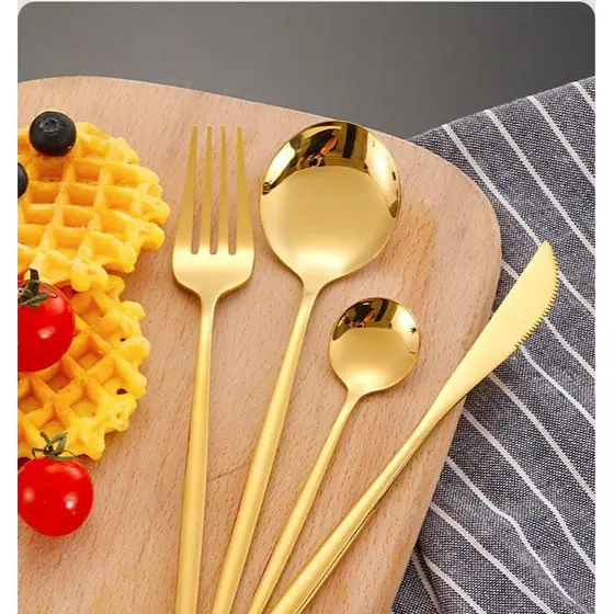 18 Peças Talheres de Aço Inox Dourada Garfo Colher Faca Faqueiro