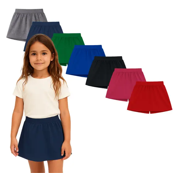 Kit 3 Shorts Saia Cotton Uniforme Escolar Infantil Juvenil Menina Verão Tamanho 1 ao 16