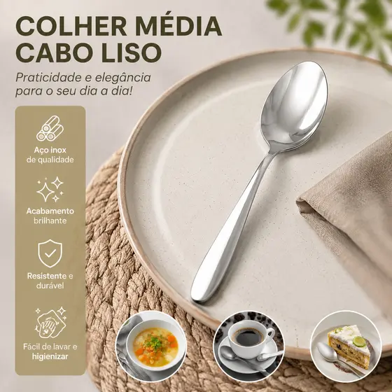 Kit C/12 Colher  Aço Inoxidável Cozinha Aparelho Restaurante Bufffet Faqueiro