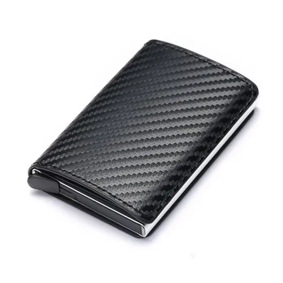 1 Pc Carteiras Fibra De Carbono Porta-CartõEs Masculina Marca Preta MáGica Tripla De Couro