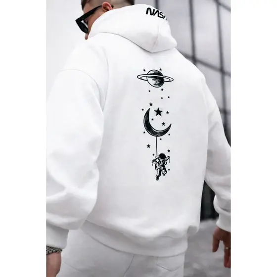 Moletom Canguru Com Bolso Unissex Modelagem Ultra Folgada Estampa De Lua e Planetas Para Inverno Outono