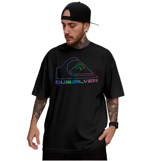 Camiseta QUIKSILVER COLORIDO LOGO Estilo Casual Manga Curta Fio 30.1 M1