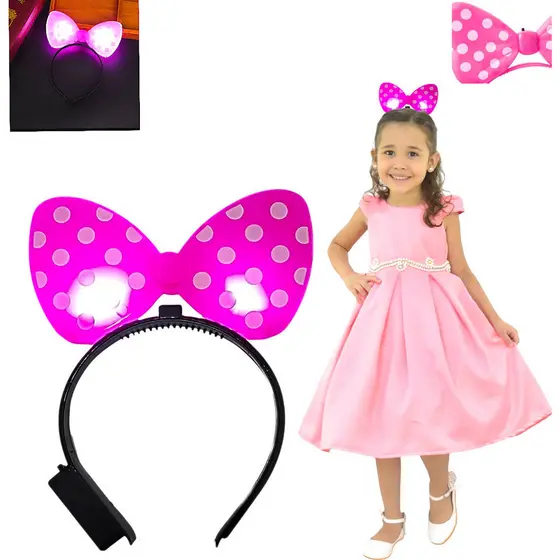 Tiara Arco Minnie Com Luz LED Pisca Pisca Festa Fantasia Infantil Adulto Acessório